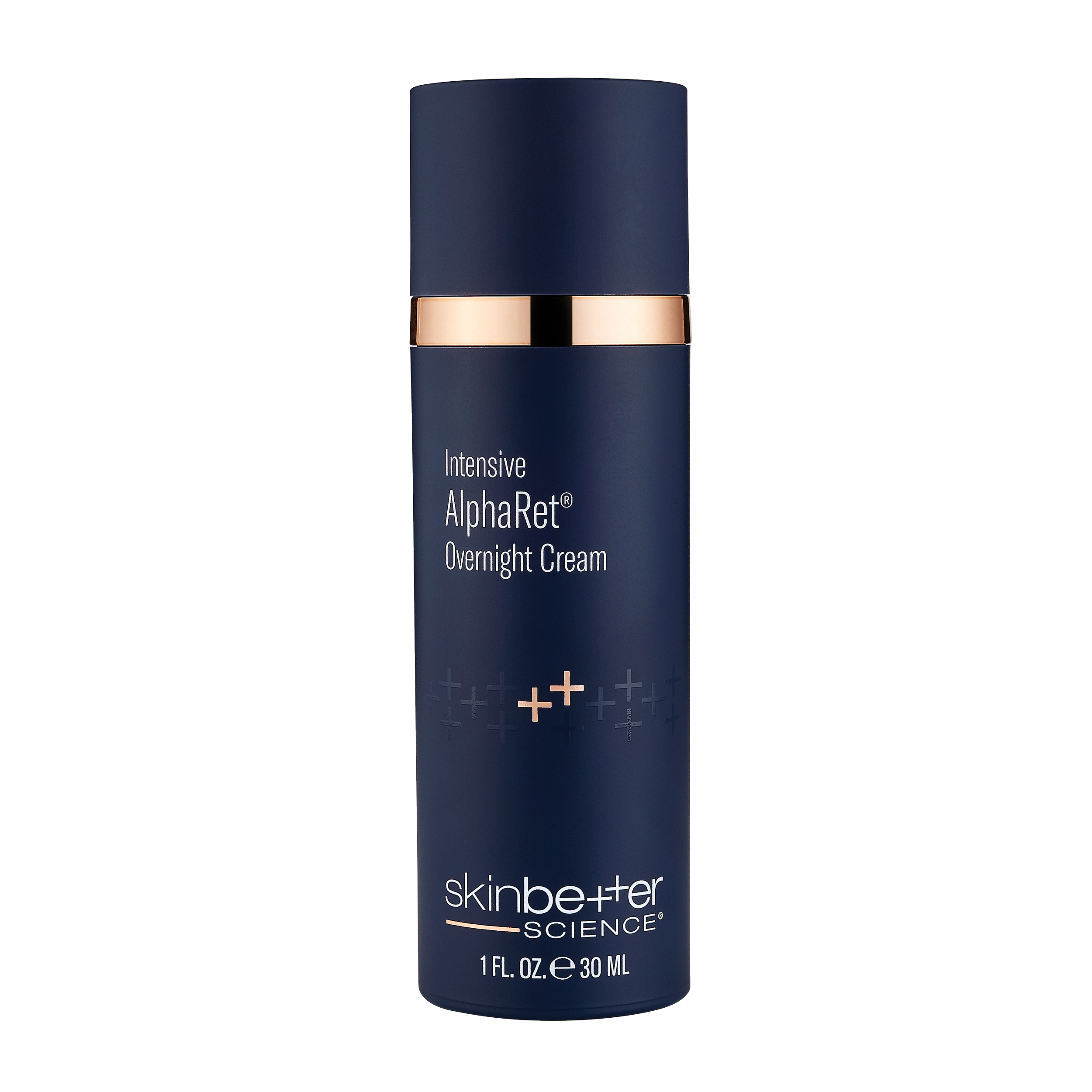 Navy blue bottle of Intensive AlphaRet Overnight Cream by skinbetter science