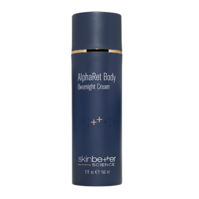 Blue bottle of AlphaRet Body Overnight Cream by skinbetter science