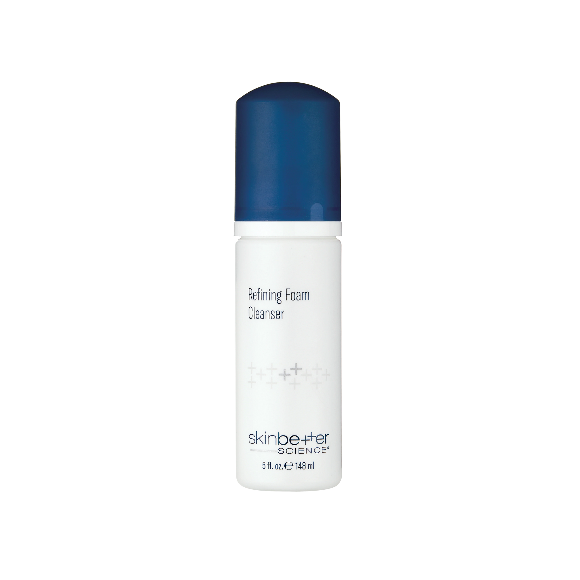 Skincare foam cleanser bottle with blue cap on a white background
