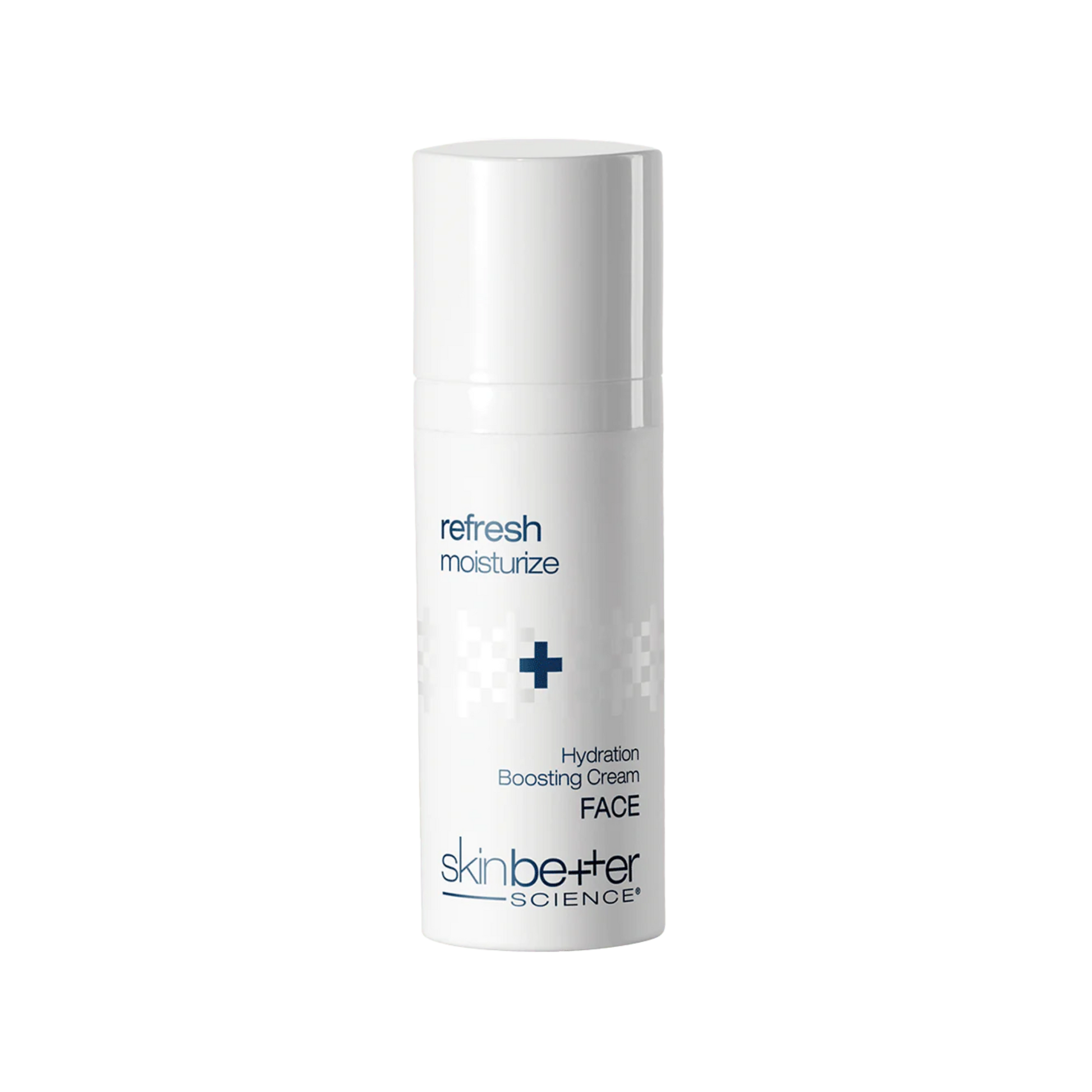 Skincare cream bottle labeled 'refresh moisturize' by skinbetter science